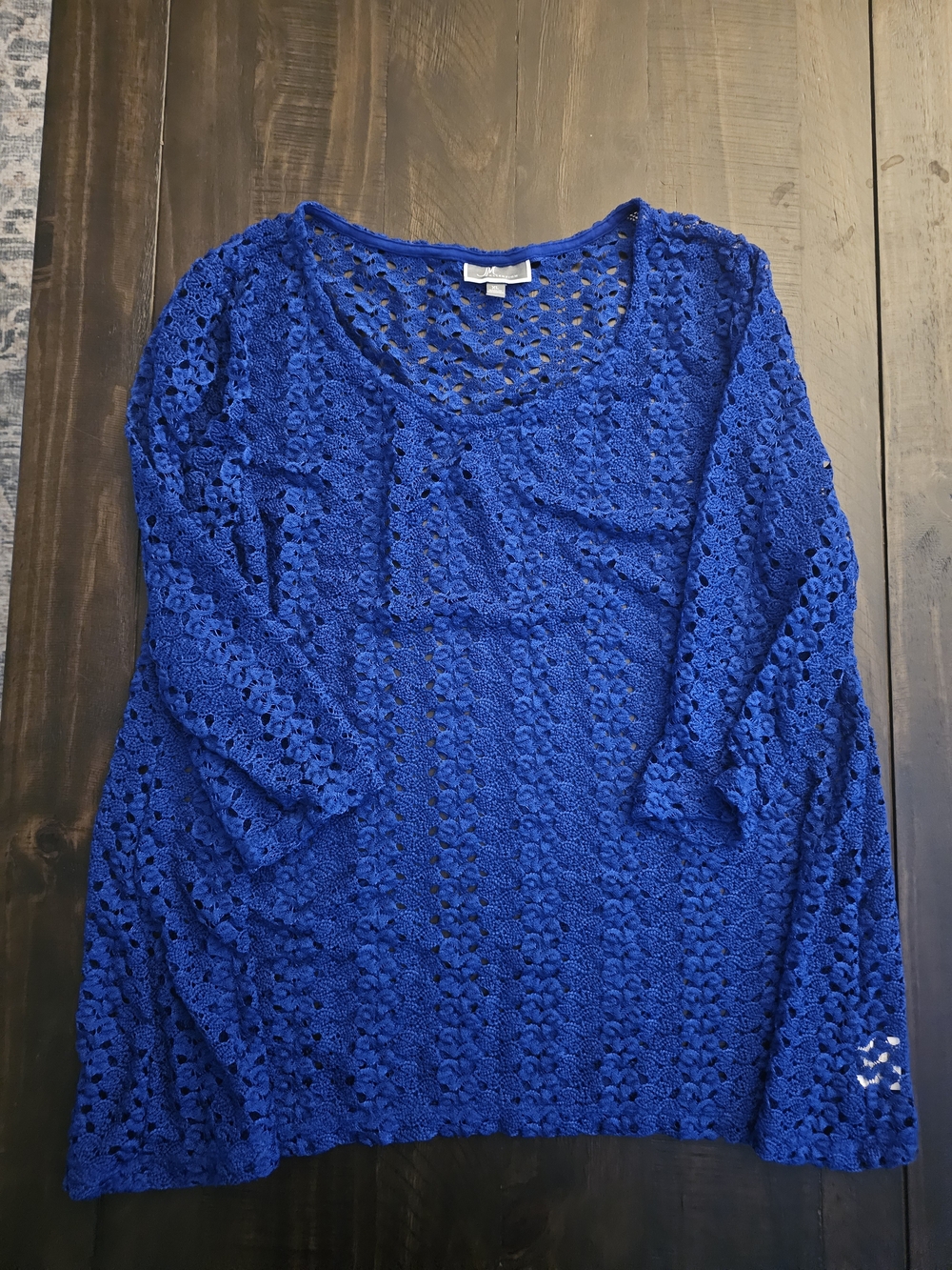 JM Collection Royal Blue Crochet Scoopneck Top